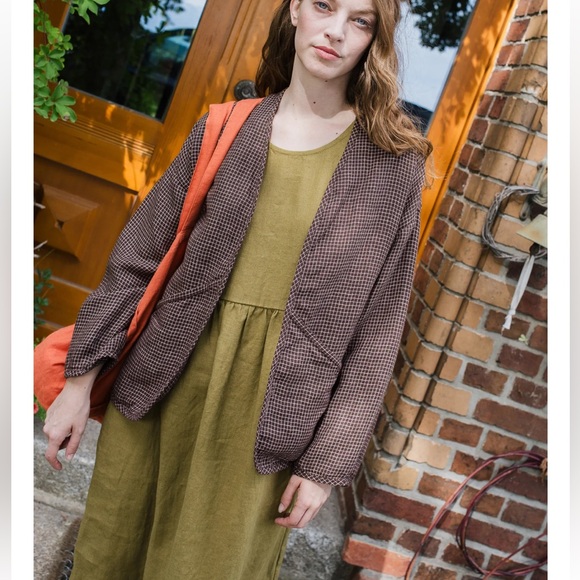 NPL Linen Copenhagen Throw-On Jacket in Herringbone Grey Checks - Picture 2 of 7